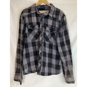 Brandit Checked Shirt Flannel Shirt Plaid 100% Cotton Classic Grey Sz Large